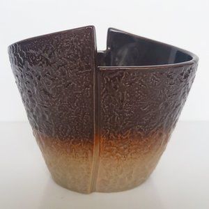 Asymmetrical Textured Brown Planter Flower Pot Ombre Glossy Finish MCM Style